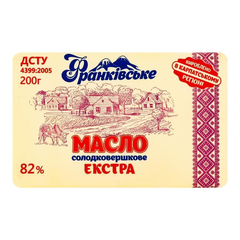 Масло вершкове ФРАНКІВСЬКИЙ МОЛОКОЗАВОД 82% фасоване 0.200 грам